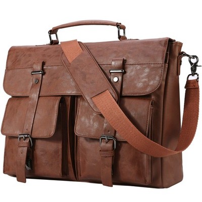Vintage Leather Messenger Bag for Men, 17.3'' Laptop Briefcase Satchel, Work Bag