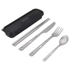 Titanium Cutlery Set 5Pcs Portable Utensil Camping Travel Backpacking Kitchen