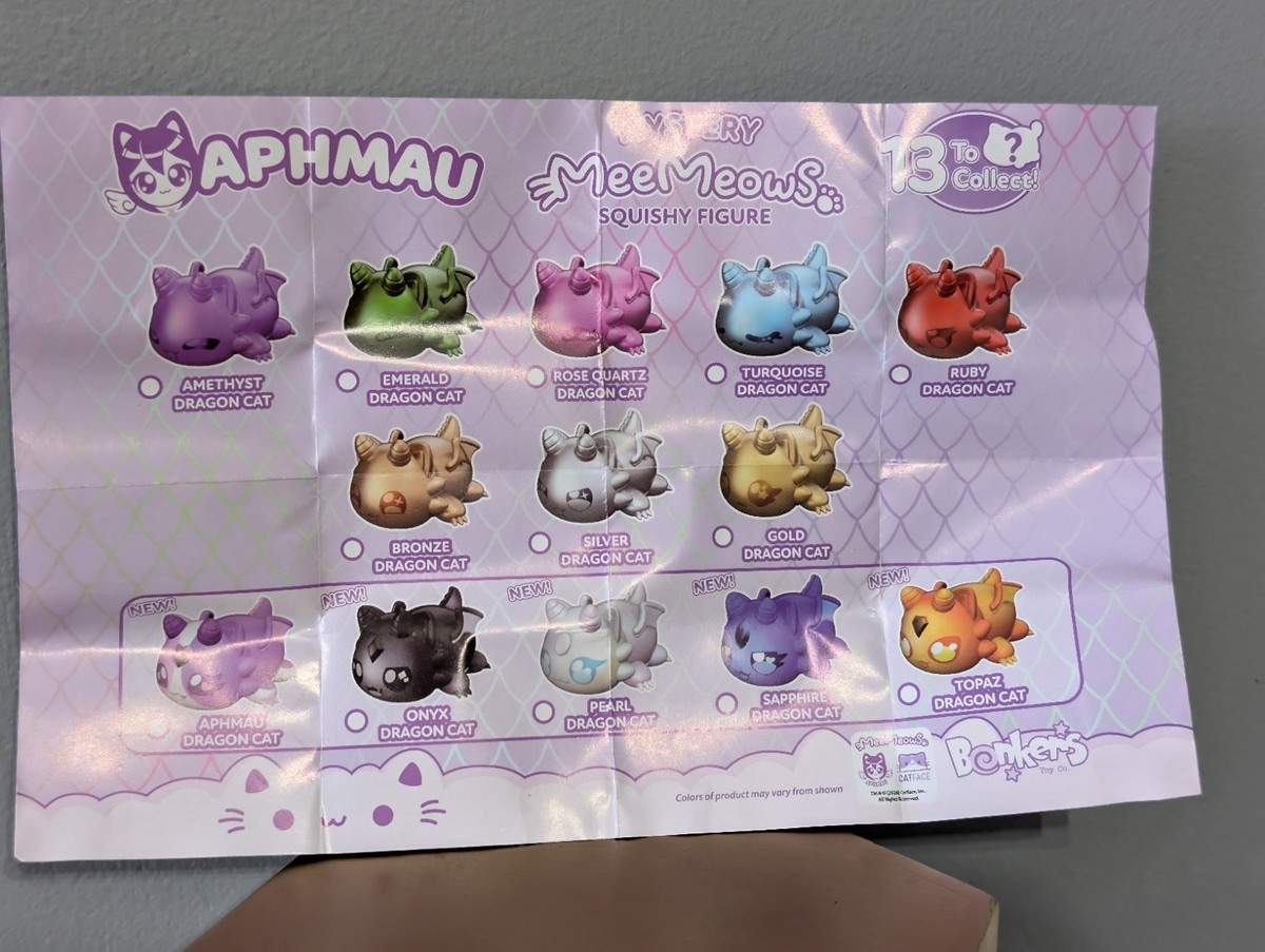 Aphmau Dragon Cat MeeMeows Squishy Figures Set Of 5 RARES Onyx