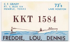 Vintage 73's Lake Houston KKT 1584 Water Skiing QSL Card Humble Texas