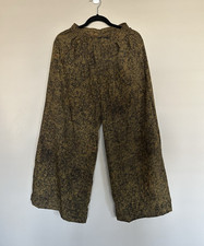 Women  s Regular L Brown Abstract Wide-Leg Pants Elastic Waist Pull-On