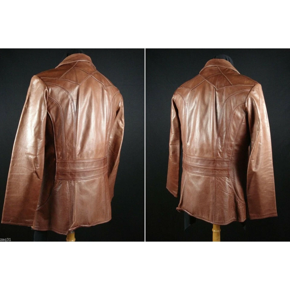Vintage 70s MANGO ROAD "New Deco" Leather Jacket Coat East West Era sz 44 - Image 3 of 4