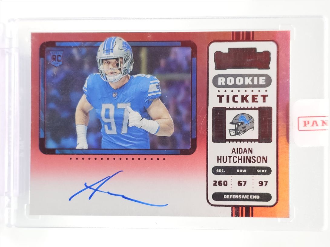 AIDAN HUTCHINSON 2022 CONTENDERS ROOKIE RED ZONE VARIATION RC AUTO Q5775