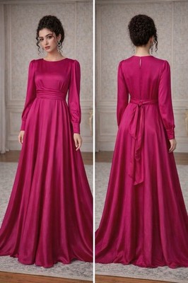 Damen Abendkleid,maxi Kleid, Party, Festliche,anlässlich,langarmig,elegant, Pink