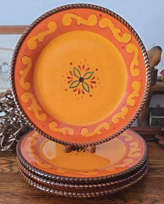 4 HOME & GARDEN PARTY Tuscan Home 11.5'' Dinner Plate Handpainted terra stoneware