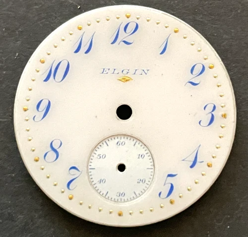Antique Elgin 0s Fancy Pocket Watch Dial Parts 28.95mm Blue Numerals USA