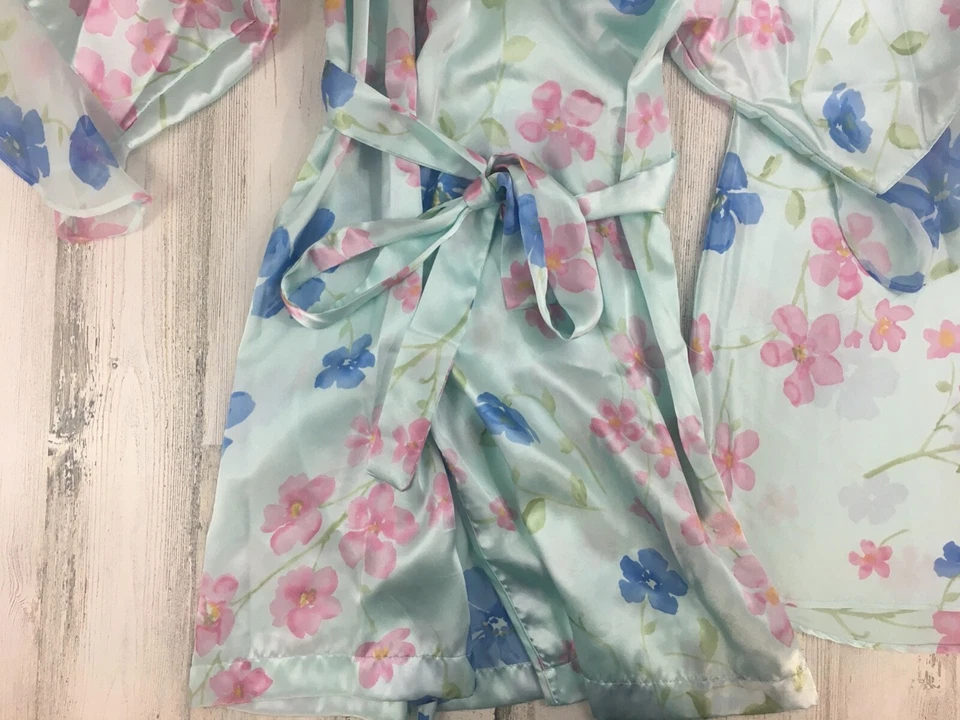 Camisola e roupão Secret Treasures quimono peignoir vintage Y2K tamanho P azul floral - Imagem 3 de 4