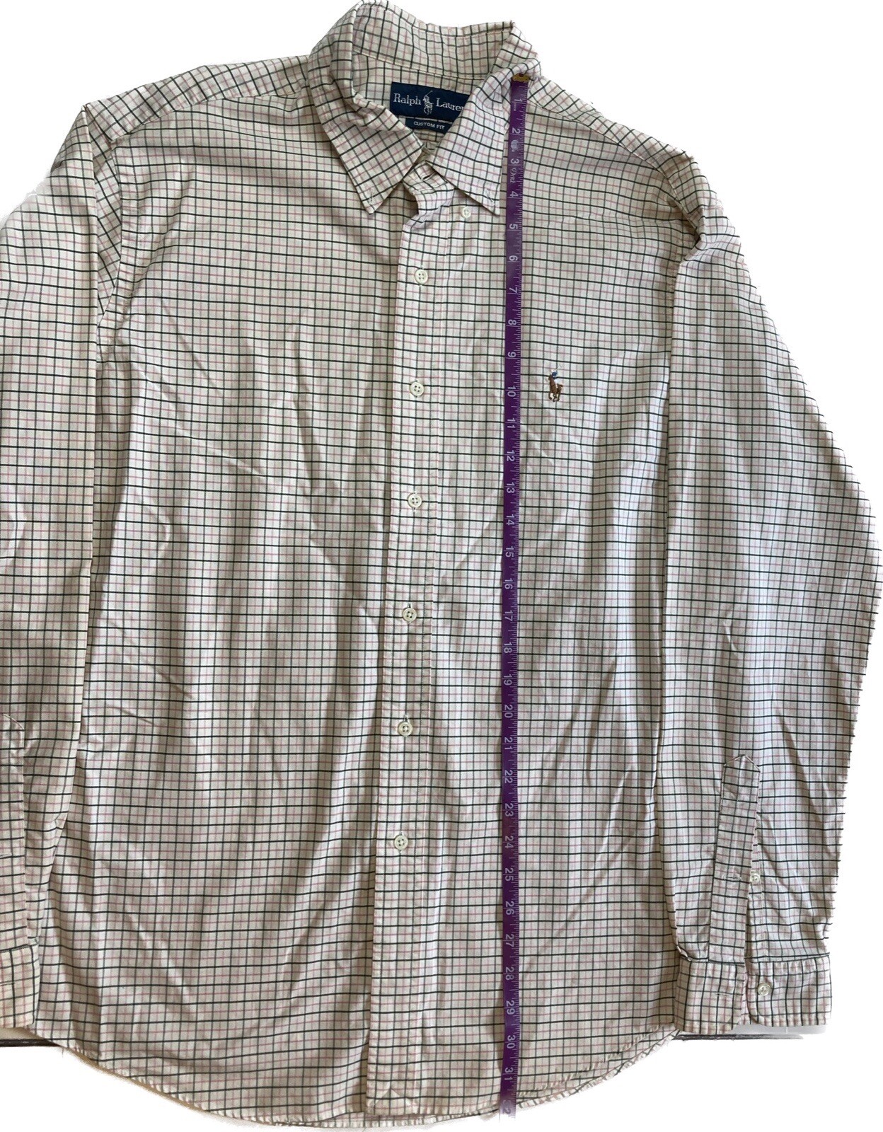 Ralph Lauren Polo Button Down Plaid XL Dress Shirt Rugby Horse Hole See Photos thumbnail 5