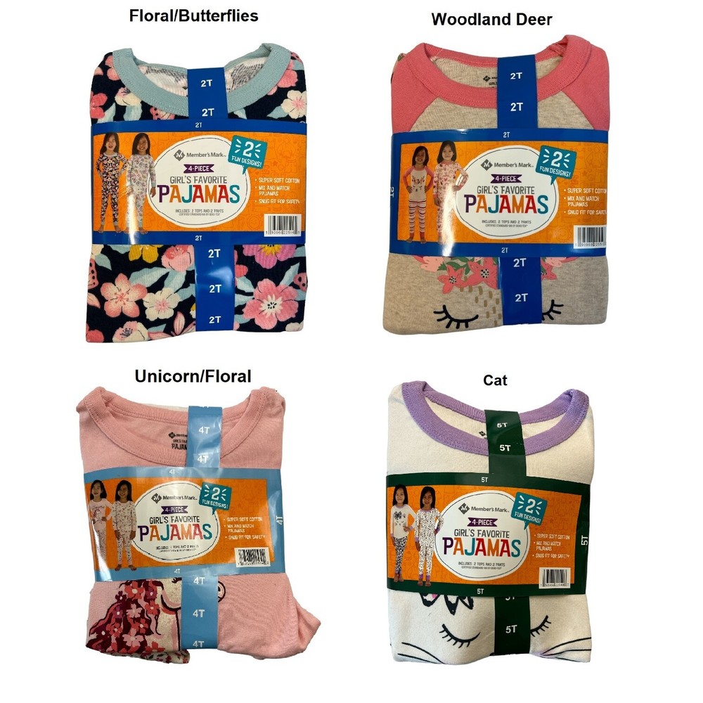 Member's Mark Girl's 4 Piece Long Sleeve & Legging Pajama Set