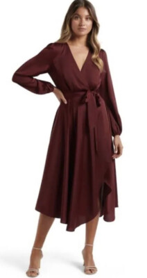 marilyn satin wrap midi dress Forever New Marilyn Satin Wrap Midi Dress in Blue