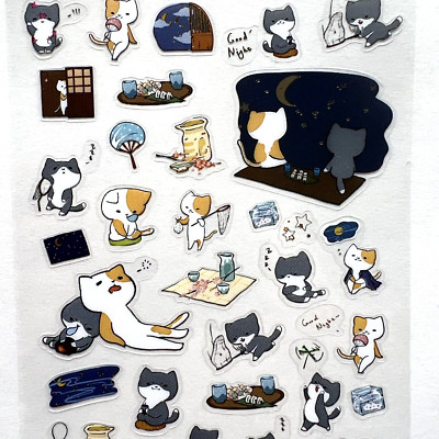 Cat Kitten Good Night Stickers Cartoon Scrapbooking Planner Journal Card Making