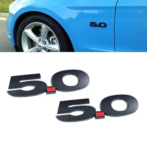 2pcs Matte Black 5.0 Badge Logo Emblem Fender Side Body Decal For Ford Mustang