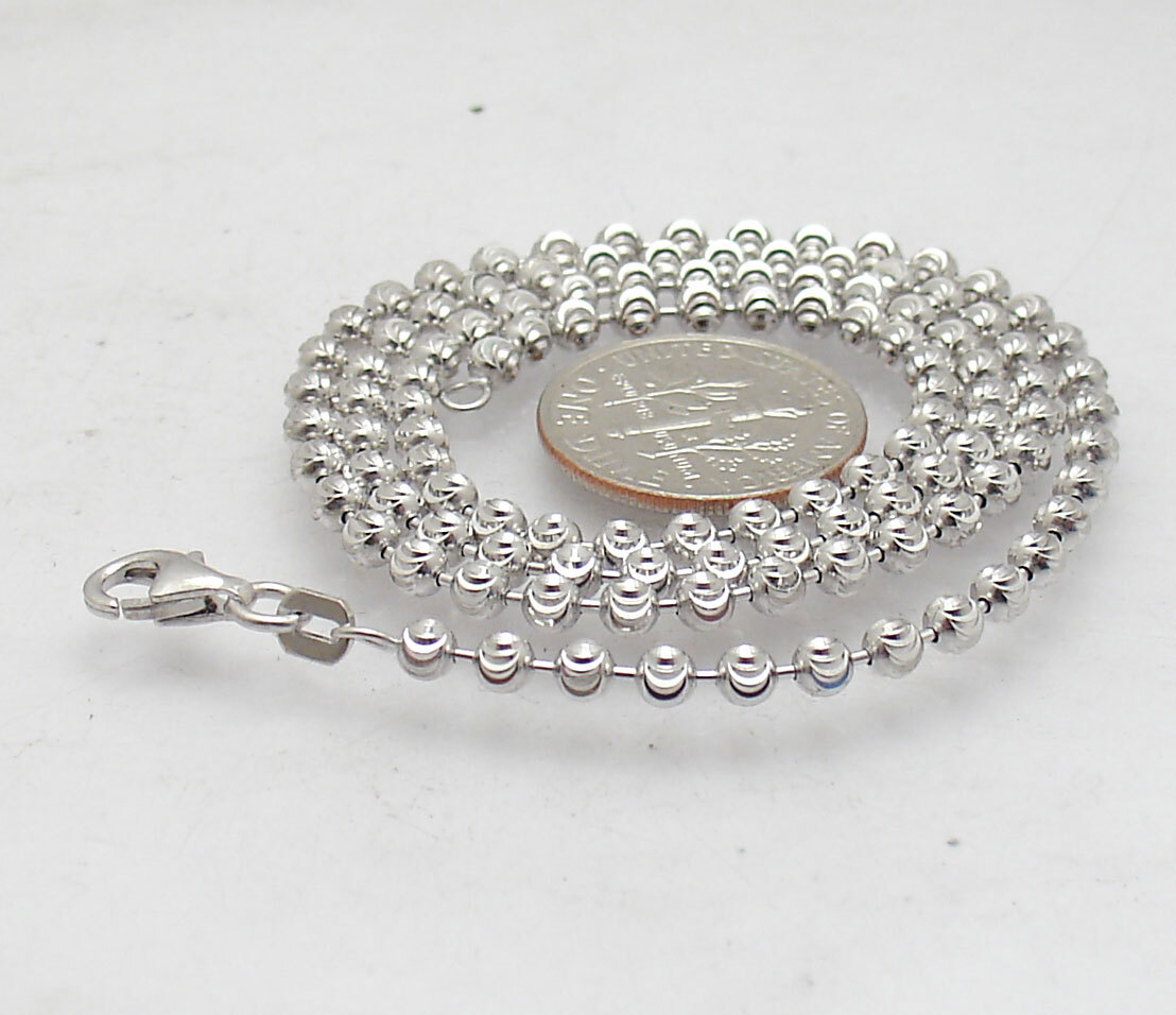 3mm Diamond Moon Cut Ball Bead Chain Necklace Real Solid Sterling