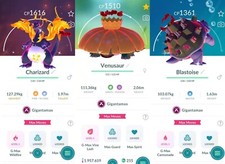 Pokémon Shiny Charizard Blastoise Venusaur GlGANTAMAX - GO Trade 20k Stardust