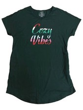 Womens Green Cozy Vibes Christmas Holiday Nightgown Sleepshirt Sleep Shirt