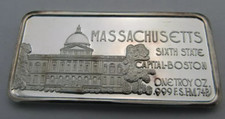 1974 Hamilton Mint 1 Troy oz .999 Fine Silver Bar MASSACHUSETTS 6TH State 113.16 per troy oz