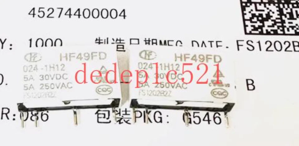 Relé electromagnético de potencia 3 piezas nuevo HF HF49FD 024-1H12 5A Foto 2 de 3