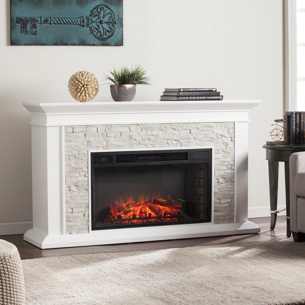 Tennyson Electric Fireplace w/ Bookcases - Classic Mahogany | eBay