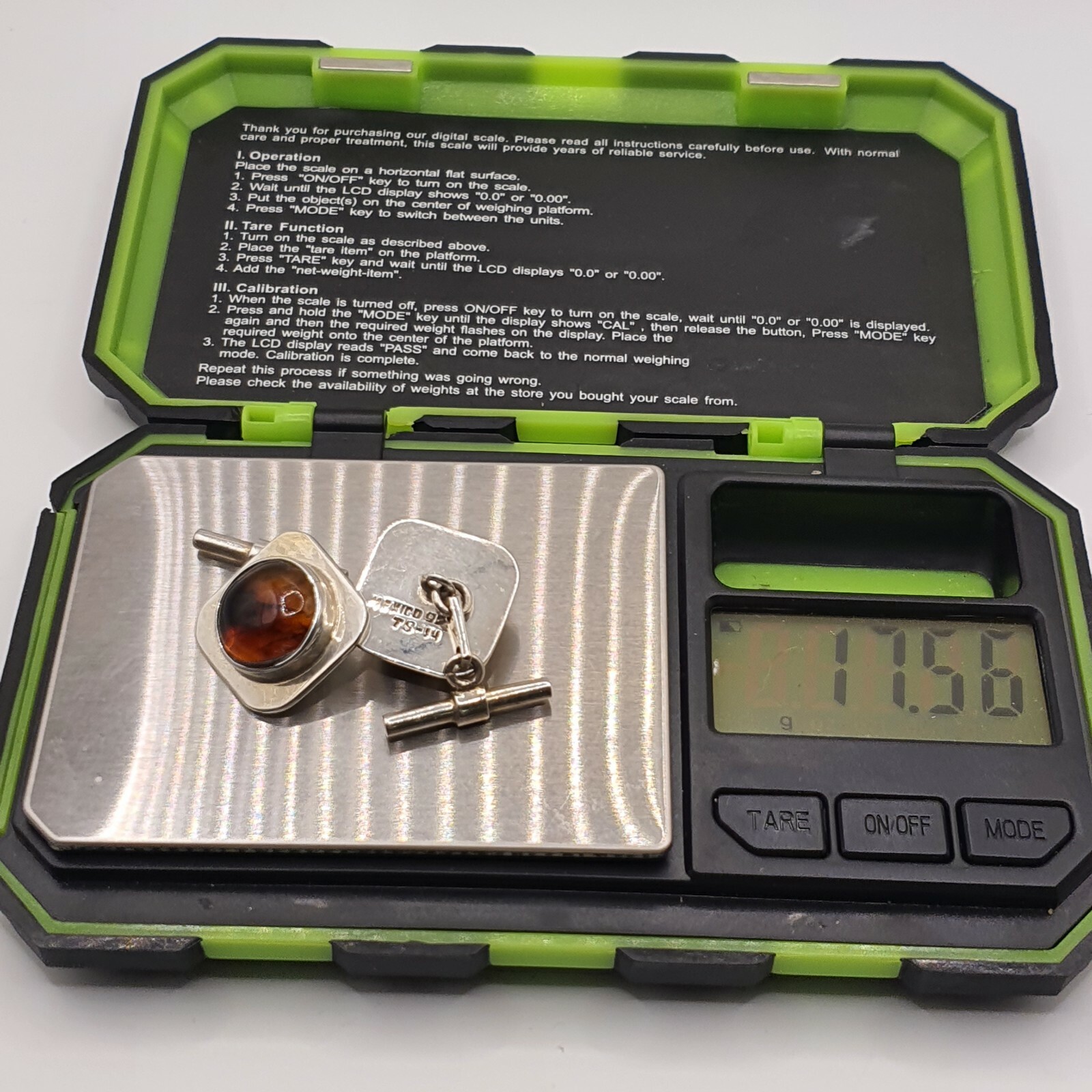 Photo 10 of Sterling Silver Taxco Mexico Cufflinks With Amber TS-14 17grams M12