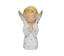 Artmark Angel Child Figurine Praying Kneeling Blonde Whie Gown 3.75" Tall Japan