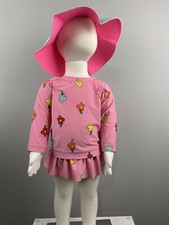 Hanna Andersson Pink Two Piece Floral Swimsuit Rash guard Size 6-12 Months