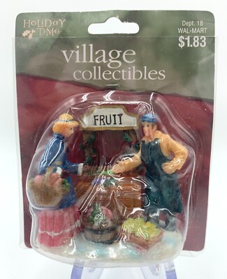 NIP Holiday Time Village Collectibles  FRUIT STAND VENDOR & CUSTOMER