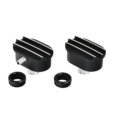 Black Aluminum Finned Oval Air & PCV Breather Combo Valve Cover Nostalgia