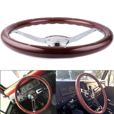 15inch/380mm 6 Hole Chrome Steering Wheel Real Wood Riveted Grip Universal