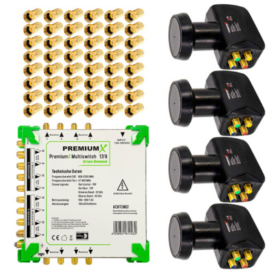 PremiumX Multiswitch 17-8 ECO Multischalter Standby SAT Switch 4x Quattro LNB 4K