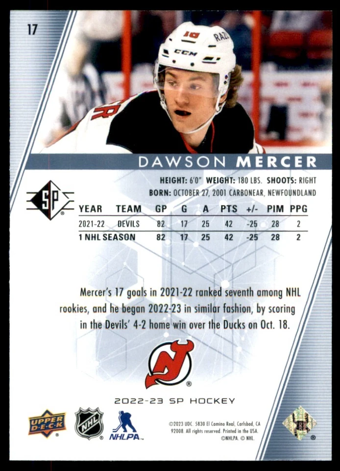 2022-23 SP Dawson Mercer #17 - Image 2 of 2