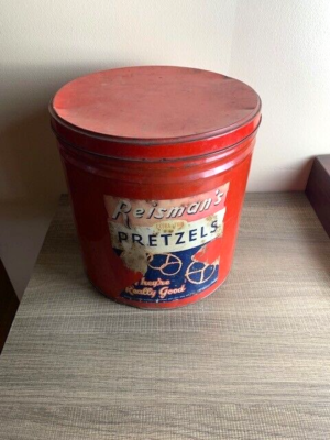 Vintage Reisman's Pretzel Tin Paper Label Good Used Condition 10