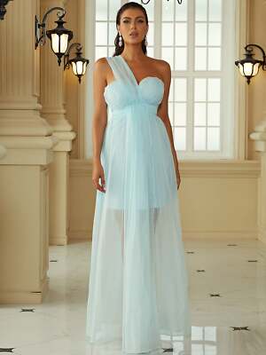 one shoulder mesh dress Mesh Fitted One Shoulder Slit Gown by Ladivine CB165