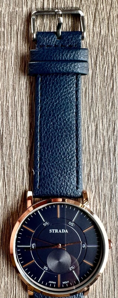 Strada Reloj Hombre Caja Oro Rosa Esfera Azul y Correa Cuarzo Nuevo Foto 2 de 4