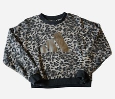 Adidas Womens Size XS 4-6 Leopard Print Cropped Sportswear Sweatshirt Top Black