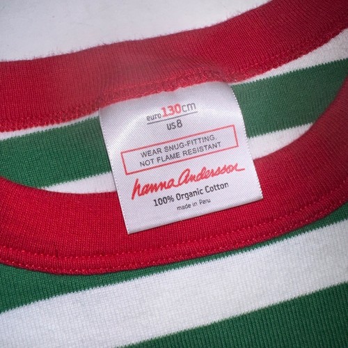 Hanna Andersson US 8 Kids Long John Holiday Pajama Top Green White Striped - Picture 4 of 7