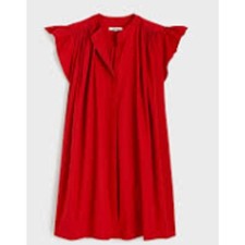 Madewell Flutter Sleeve Button-Front Poplin Mini Dress Red Pcockets Size Large