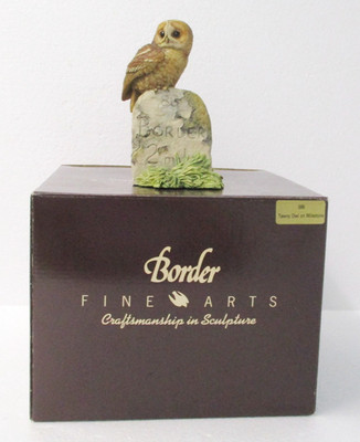 Border Fine Arts Tawny Owl on Milestone + Box + Wooden Plinth - Made in Scotland
