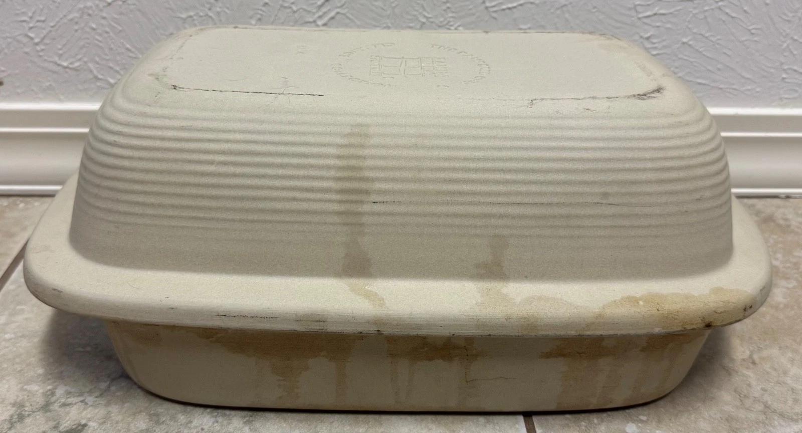 PAMPERED CHEF Large Covered Roaster Baker/ Lid Family Heritage Stoneware #0302