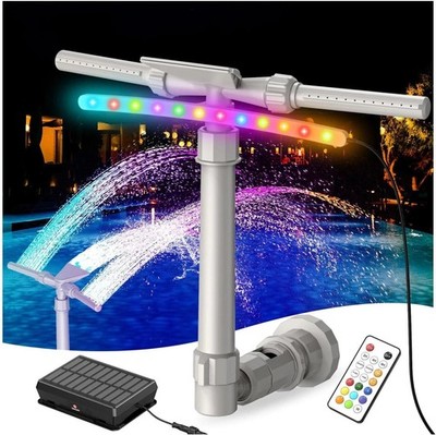 Solar Pool Fountain 9-Color LED Lights, Dual-Head Adjustable Waterfall Sprinkler