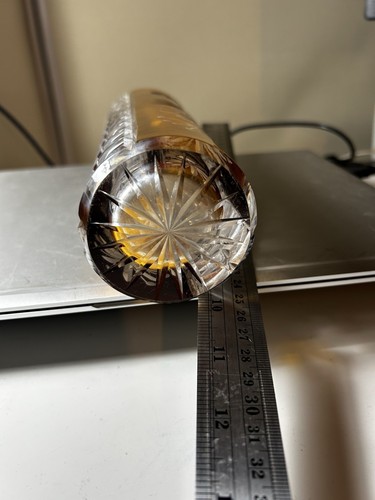 Jarrón ámbar cristal plomo cristal cristal fábrica cristal 'Julia' vintage bellamente cortado Polonia años 60 - Imagen 9 de 12