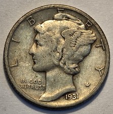 #4 Nicer Low Mintage "Fine" 1931 P Winged Liberty Head Mercury Dime