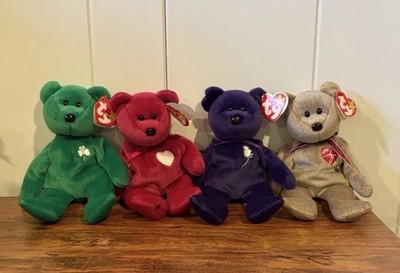 Set Of 4 Beanie Baby Bears Erin, Princess, 1999 Signature, And Valentina