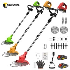 Cordless Grass Trimmer Electric Garden Weed Tree Cutter Lawn Edger + 2 Batteries