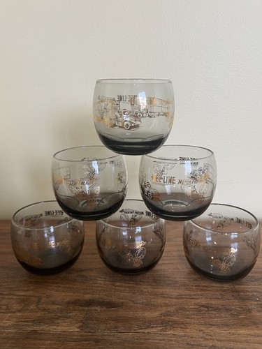 6 VTG Smoky Gray Roly Poly Lowball Barware Glass Tumblers Trucker ...