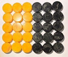 30 pc Vintage Bakelite Backgammon Set-Black Swirl and Butterscotch 43.5mmx13.5mm