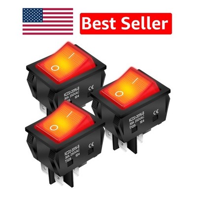 Versatile 30A DPST Rocker Toggle Switch with Red Light - Easy Snap-In Design