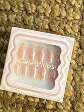 Celebritips Press-On Nails Short Almond Pink Polka Dot Shiny Full Cover