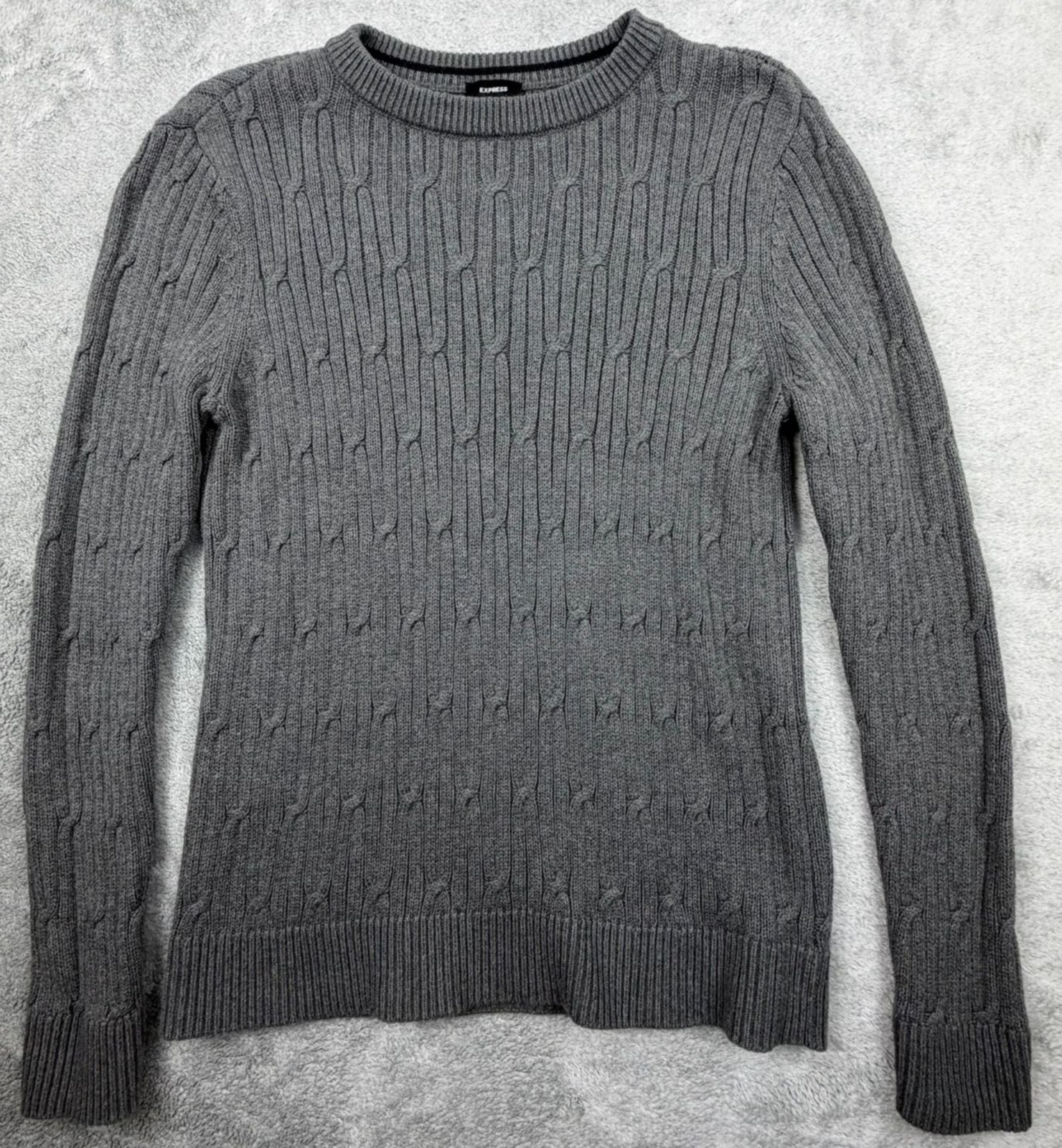Express Sweater Women’s Cable Knit Gray 100% Cotton Pullover Size Small Cozy