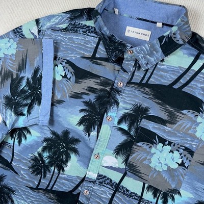 7 Diamonds Shirt Mens 2XL Blue Floral Short Sleeve Button Down Cotton Tropical