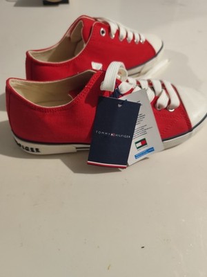 Tommy Hilfiger Damen Rot Canvas Sneaker Schuhe EU 38 Neu Mit Etikett